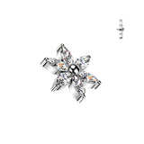 Titanium Internally Threaded Dermal Anchor Top 6 Marquise CZ Flower Tragus