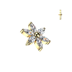 Titanium Internally Threaded 6 Marquise CZ Flower Top Dermal Anchor Top