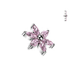 Titanium Internally Threaded Dermal Anchor Top 6 Marquise CZ Flower Tragus