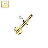 14K Solid Gold Threadless Push In Flat Back Lip Nose Stud Post 20G