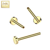 14K Solid Gold Threadless Push In Flat Back Lip Nose Stud Post 20G