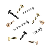 Titanium 18G Threadless Push In 3mm Flat Back Nose Labret Stud Pin