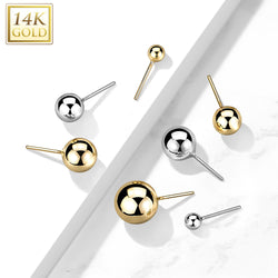 14K Solid Gold Threadless Push In Top Ball Replacement For Lip