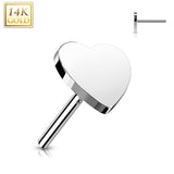 14K Solid Gold Threadless Push In Top Heart Replacement For Lip