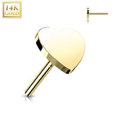 14K Solid Gold Threadless Push In Top Heart Replacement For Lip