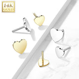 14K Solid Gold Threadless Push In Top Heart Replacement For Lip