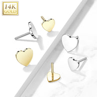 14K Solid Gold Threadless Push In Top Heart Replacement For Lip
