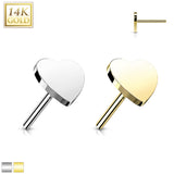 14K Solid Gold Threadless Push In Top Heart Replacement For Lip