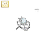 14K Gold Threadless Push In Sunburst & Opal Top For Belly Tragus Lip
