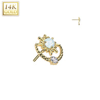 14K Gold Threadless Push In Sunburst & Opal Top For Belly Tragus Lip