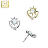 14K Gold Threadless Push In Sunburst & Opal Top For Belly Tragus Lip