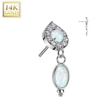 14K Gold Threadless Push In Teardrop & Opal Dangle Top For Belly Tragus