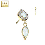 14K Gold Threadless Push In Teardrop & Opal Dangle Top For Belly Tragus