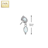 14K Gold Threadless Push In Teardrop & Opal Dangle Top For Belly Tragus