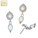 14K Gold Threadless Push In Teardrop & Opal Dangle Top For Belly Tragus