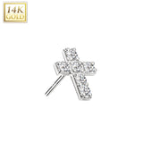 14K Solid Gold Threadless Push In 6 CZ Set Cross Replacement For Lip