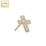 14K Solid Gold Threadless Push In 6 CZ Set Cross Replacement For Lip