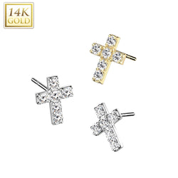 14K Solid Gold Threadless Push In 6 CZ Set Cross Replacement For Lip
