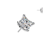 Titanium Threadless Push In Square Flower CZ Top For Ear, Lip