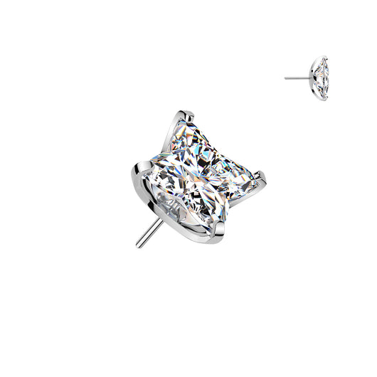 Titanium Threadless Push In Square Flower CZ Top For Ear, Lip