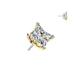 Titanium Threadless Push In Square Flower CZ Top For Ear, Lip
