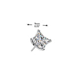 Titanium Threadless Push In Square Flower CZ Top For Ear, Lip