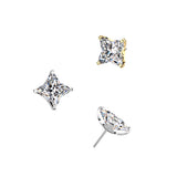 Titanium Threadless Push In Square Flower CZ Top For Ear, Lip