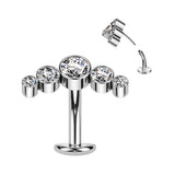 Titanium Threadless Floating Base Bezel Crystals Curve Top Long Belly Ring