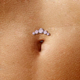 Titanium Threadless Floating Base Bezel Crystals Curve Top Long Belly Ring