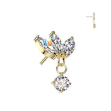 Titanium Threadless Floating Convex Base Marquise CZ Top Belly Button Ring