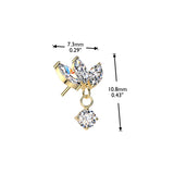 Titanium Threadless Floating Convex Base Marquise CZ Top Belly Button Ring