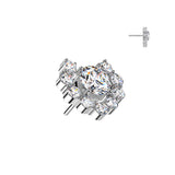 Titanium Threadless Heart CZ Cluster Top For Belly, Lip Tragus