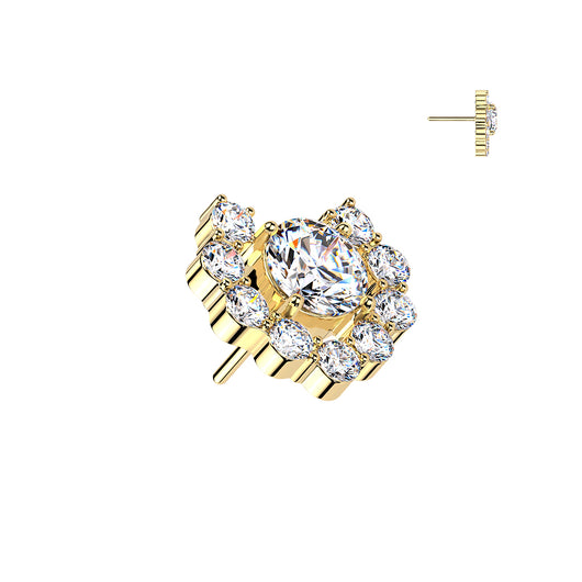 Titanium Threadless Heart CZ Cluster Top For Belly, Lip Tragus