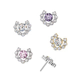 Titanium Threadless Heart CZ Cluster Top For Belly, Lip Tragus