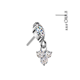 Titanium Threadless Floating Convex Base Trinity CZ Dangle Belly Button Ring