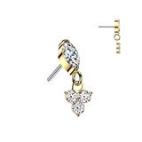 Titanium Threadless Floating Convex Base Trinity CZ Dangle Belly Button Ring