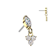 Titanium Threadless Floating Convex Base Trinity CZ Dangle Belly Button Ring