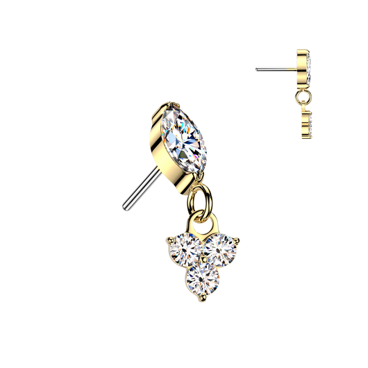 Titanium Threadless Floating Convex Base Trinity CZ Dangle Belly Button Ring