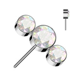 Titanium Threadless Push In 3 Round Bezel CZ Forward Facing Top