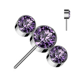 Titanium Threadless Push In 3 Round Bezel CZ Forward Facing Top