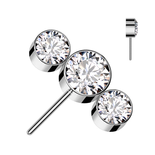 Titanium Threadless Push In 3 Round Bezel CZ Forward Facing Top