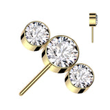 Titanium Threadless Push In 3 Round Bezel CZ Forward Facing Top