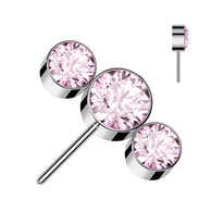 Titanium Threadless Push In 3 Round Bezel CZ Forward Facing Top