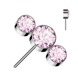 Titanium Threadless Push In 3 Round Bezel CZ Forward Facing Top