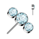 Titanium Threadless Push In 3 Round Bezel CZ Forward Facing Top