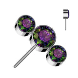 Titanium Threadless Push In 3 Round Bezel CZ Forward Facing Top