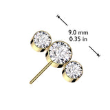 Titanium Threadless Push In 3 Round Bezel CZ Forward Facing Top