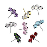 Titanium Threadless Push In 3 Round Bezel CZ Forward Facing Top