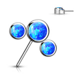 Titanium Threadless Push In 3 Round Bezel Opal Forward Facing Top