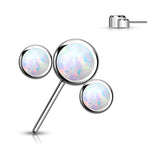 Titanium Threadless Push In 3 Round Bezel Opal Forward Facing Top
